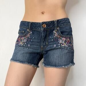 American Eagle Cut Off Jorts Jean Shorts Embroidered Flowers Size 8